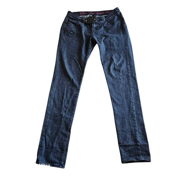 Vintage apple bottom y2k Sz 7/8 wash black skinny jeans with belt - Picture 1 of 8